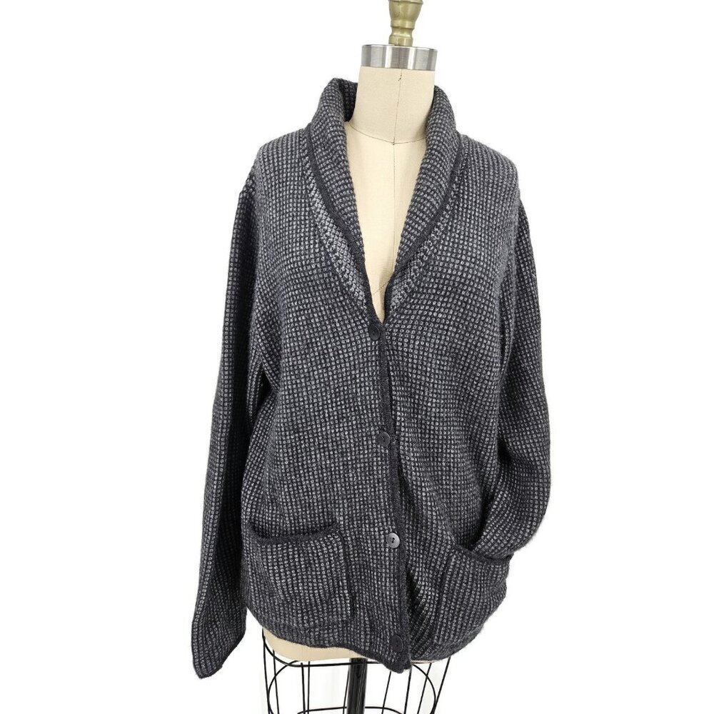 Eileen Fisher Cashmere Cardigan Sweater Womens L Waffle Grey Pockets